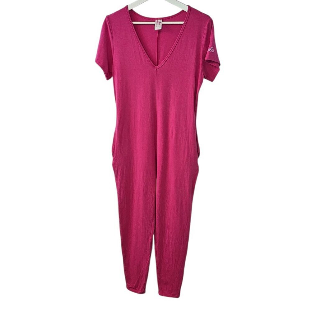 Smash + Tess x Barbie V-Neck Short Sleeve Jumpsuit Romper, Pink, Size XS